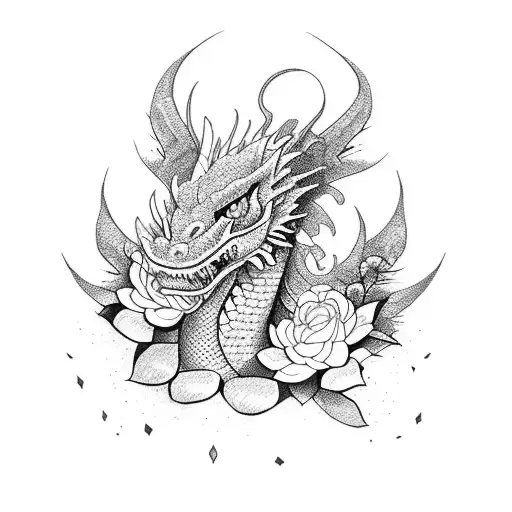 A Dragon Resting On A Bed Of Colorful Flowers