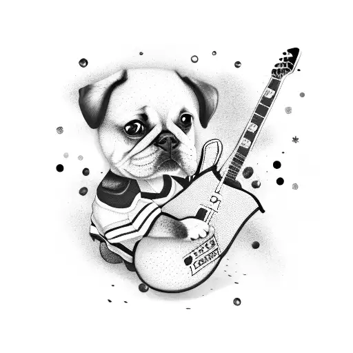 A Dog Wearing A Hockey Jersey And Holding A Guitar