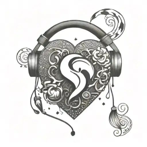 A Whimsical Design Of Headphones Forming A Heart Shape With Wu Tang Clan Symbol In The Center