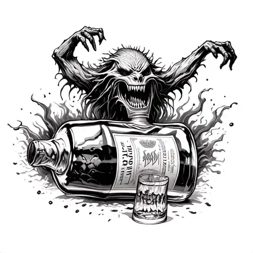 A Creepy Monster Emerging From A Bottle Of Whiskey