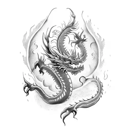 Green Dragon And Fire