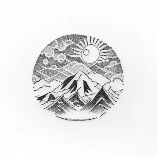 Nature Tatto Include Mountain Sun Air Sea And Tree