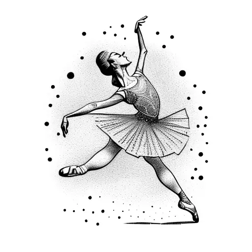 A Tattoo Design Depicting A Ballet Dancer Gracefully Dancing On A Beach At Sunset