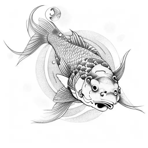 Koi Fish With Sun And Moon