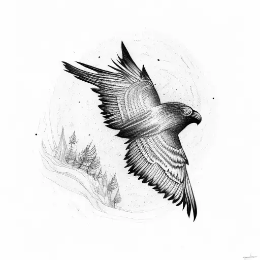 Forest With Flying Raven