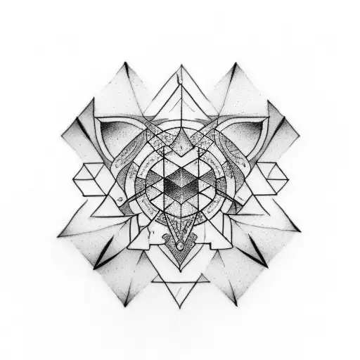 Geometric Tatto With Canser And Water Symbol