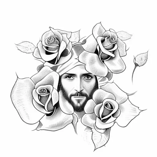 Jesus With Roses Eith Family With Threes