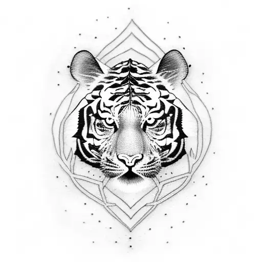 A Dotwork Tattoo Of An Anime-inspired Tiger With Fine Liner Details