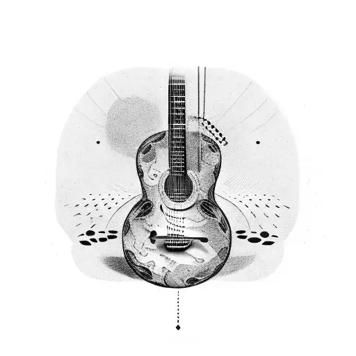 A Guitar With The Faces Of The Band Members As The Body