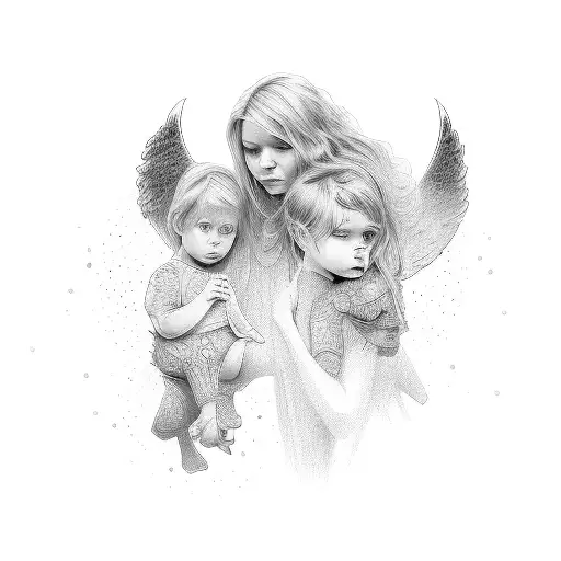 Family With One Girl And One Angel Baby