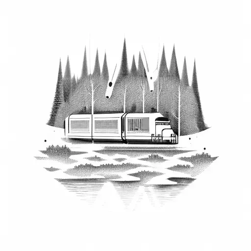 A Train Passing Through A Forest With Musical Notes Floating In The Air