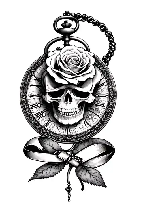 Skull Rose And Pocketwatch Ribbon