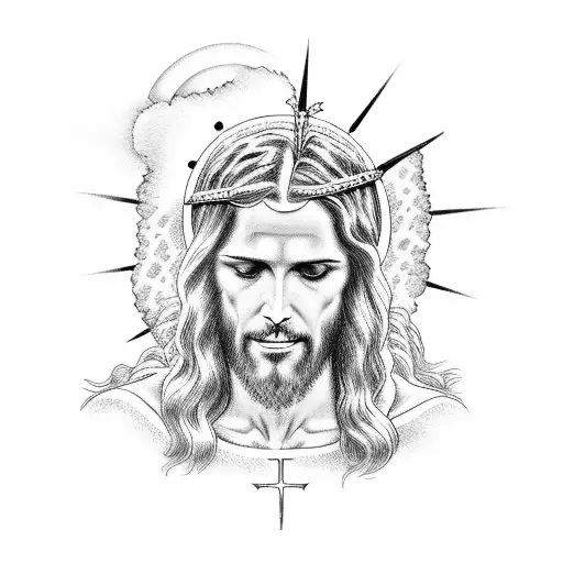 Jesus Upper Back Tattoo With Angels Around Him