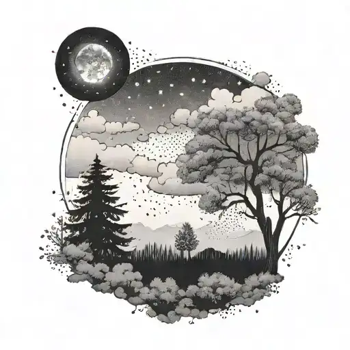 A Dark Sky With Clouds Small Trees