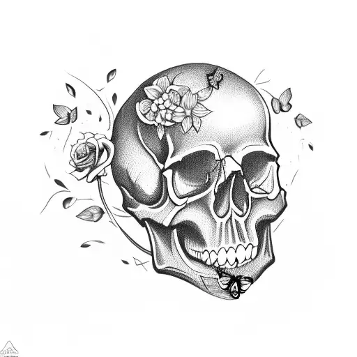 Skull With Rose And Butterflies That Say Stay Frees