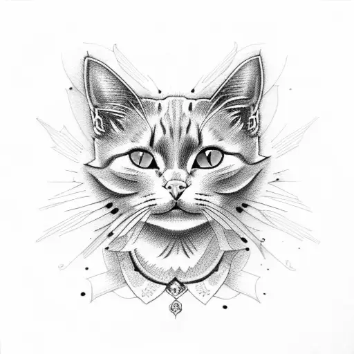 Neo Traditional Cat With Blue Eyes