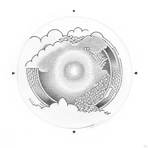 Enso Circle Surrounded By A Frame Of Japanese Clouds