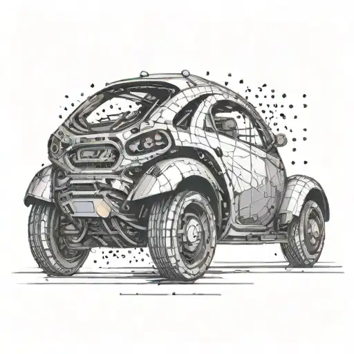 Create A Tattoo Of A Futuristic Car Merging With A Computer Code