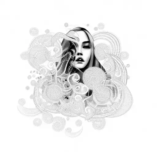 A Beautiful Woman Surrounded By Swirling Abstract Patterns Inspired By R&b Music