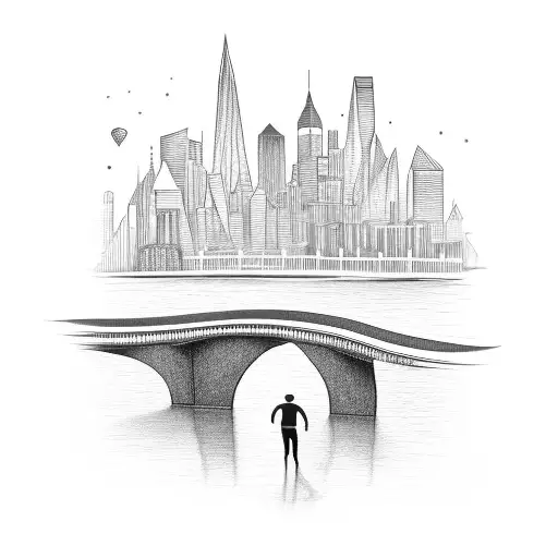 Runner Crossing A Bridge With A City Skyline In The Background