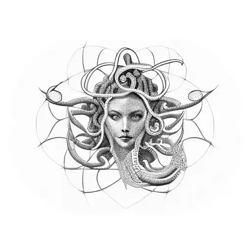 A Minimalist Medusa Silhouette With Geometric Patterns