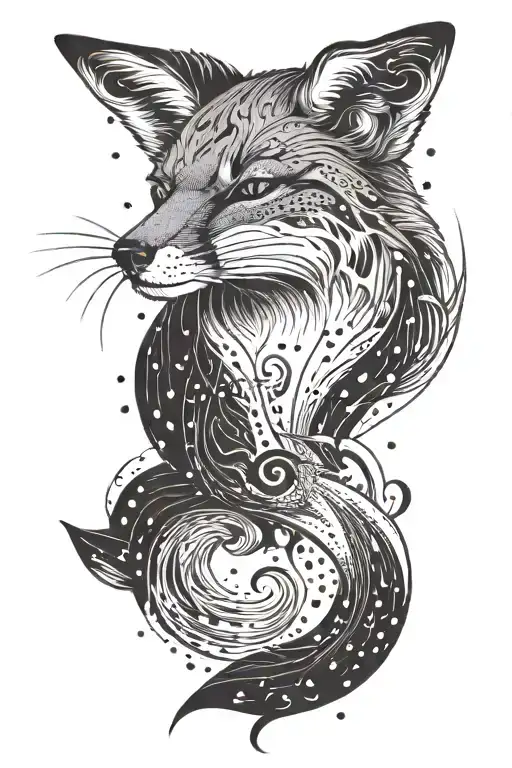 A Large Tattoo On The Forearm With A Fox Pattern That Dissolves Into Musical Notes