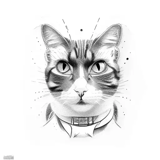 Give Me A Cool Tattoo Sketch Of Black And White Tuxedo Cat
