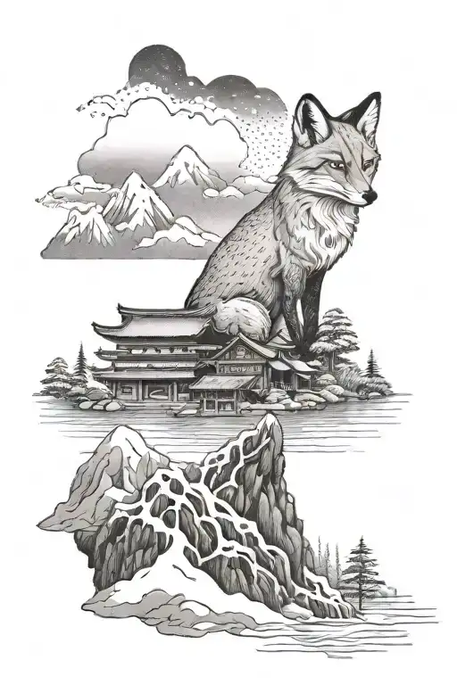 Snowy Mountains And Sea And A Fox In Japan