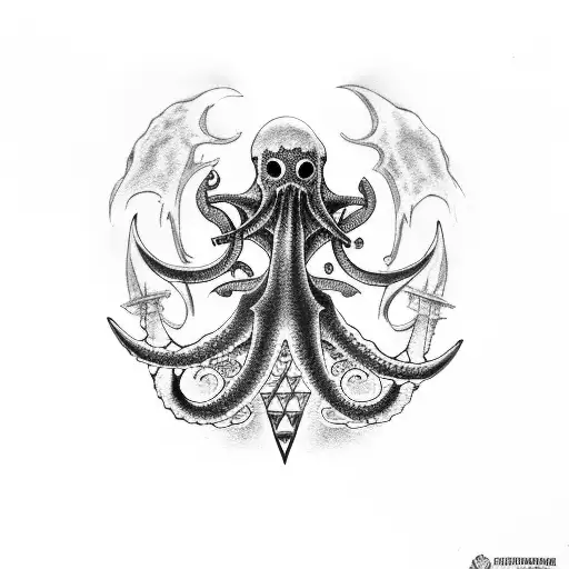 Posiden With Trident Above Boat Getting Attacked By The Kraken