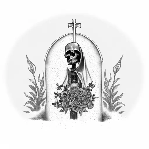 Gravestone With The Image Of The Grim Reaper On It