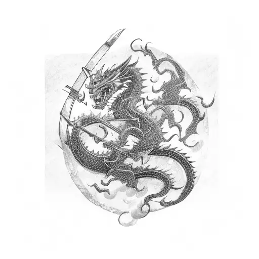 Japanese Samurai Wielding A Dragon Katana