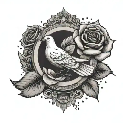 American Military Plaque With A Rose In The Background And A Dove Above