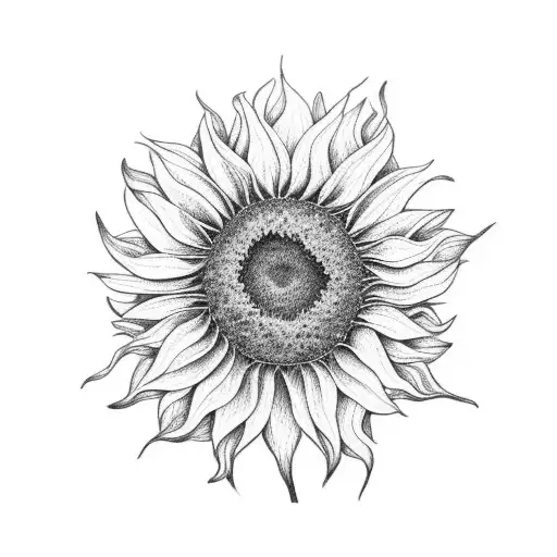 A Dotwork Design Of A Sunflower With Lyrics From A Favorite Worship Song Incorporated In The Petals
