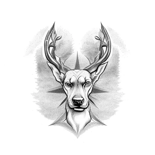 A Powerful And Detailed Tattoo Of Saint Hubertus Surrounded By A Serene Forest