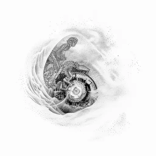 A Radiology-themed Tattoo Featuring An Mri Machine Entwined With Crashing Ocean Waves