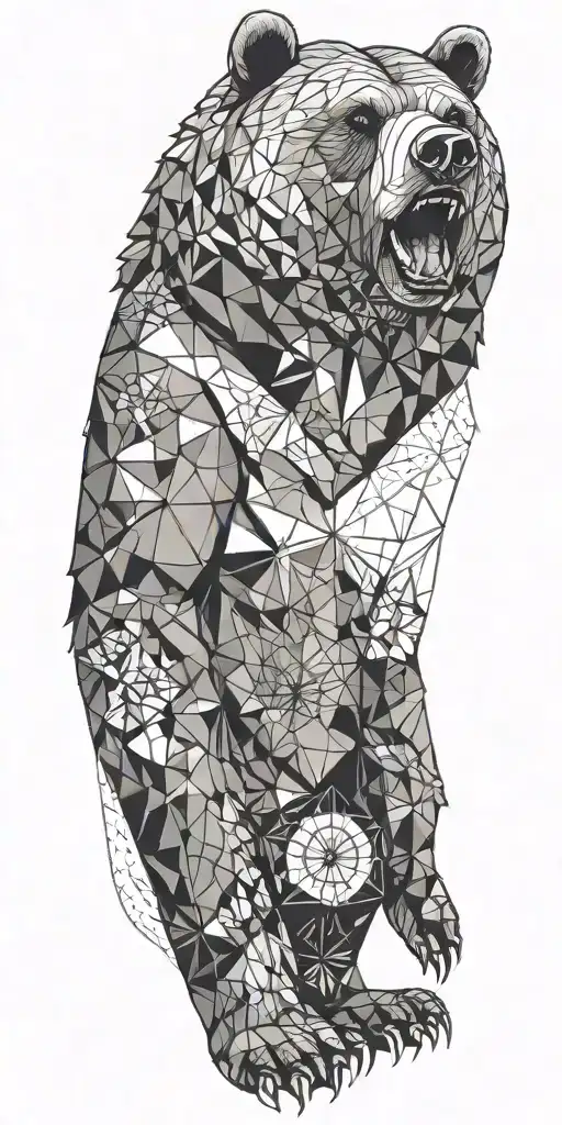 Grizzly Bear Surrounded By Armour With Geometrical Design Incorporating A Compass