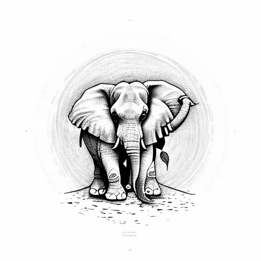 Elephant With Trunk Up Surrounded By Sunflowers