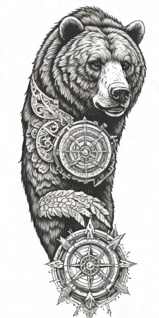Armor Incorporating A Compass And Grizzly Bear