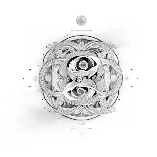 An Intricate Ouroboros Design Incorporating The Ying Yang Symbol