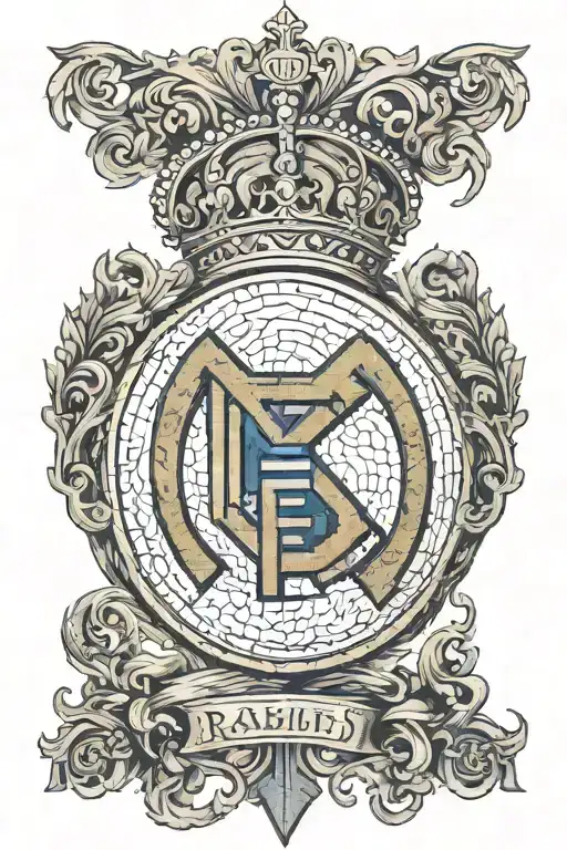 An Intricate Tattoo Of The Real Madrid Crest Intertwined With Christian Religious Symbols