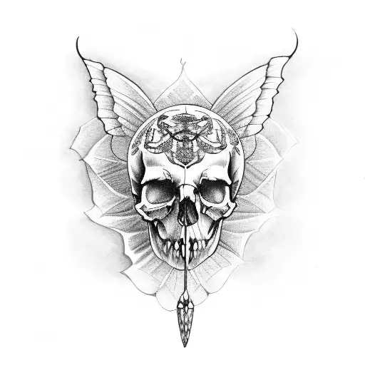 Half Skull Half Butterfly On A Dagger