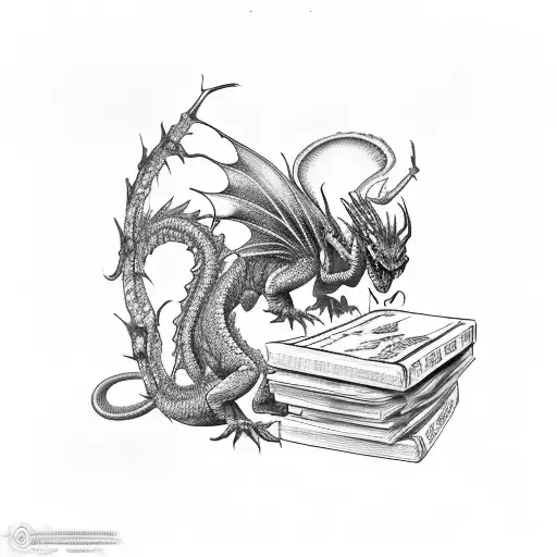 A Red Dragon And A Black Dragon Fly Out Of A Stack Of Books