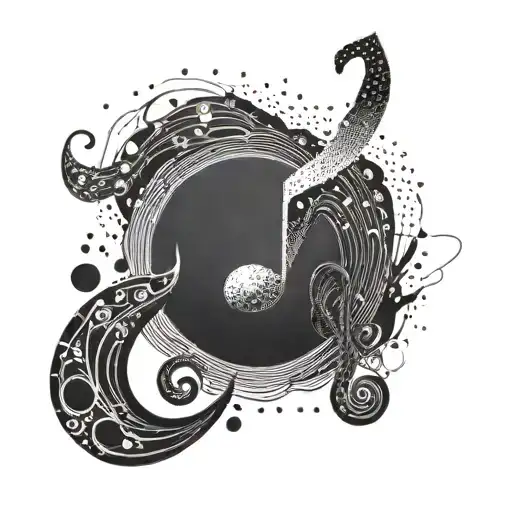 Incorporate A Stylized Crescent Moon Into A Tattoo Of Sound Waves Flowing Around A Musical Note