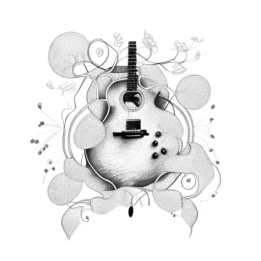 A Guitar And Drum Set Intertwined With Vines And Flowers