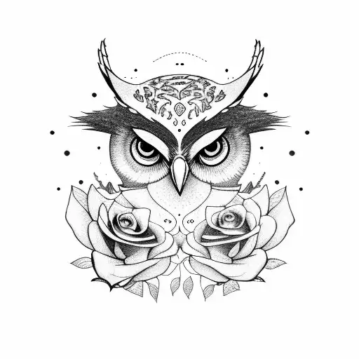 Girl With Owl With Rose