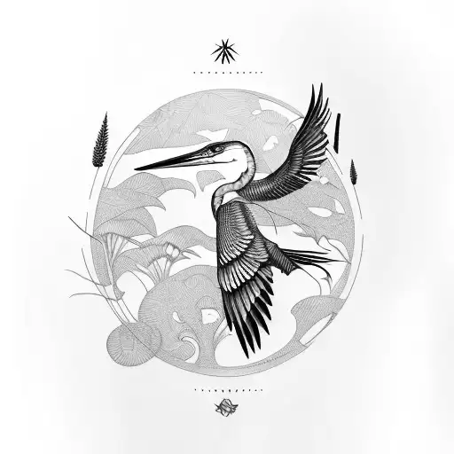 Incorporate An Abstract Heron Surrounded By Grasses Nature-themed