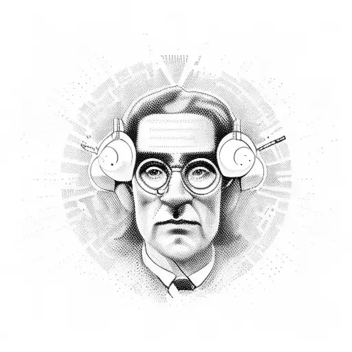 Combine Engineering Symbols With A Portrait Of A Famous Scientist In A Dotwork