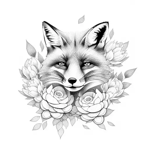 Fox With Peonies
