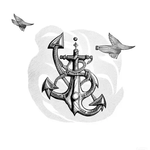 Oldschool Anchor With 2 Birds Flying Above