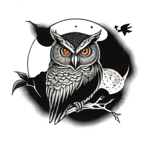 Owl With Moon Surrounded